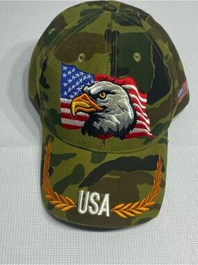 Eagle USA Flag Strapback Baseball Cap Multi One Size Adjustable Camo Embroidered